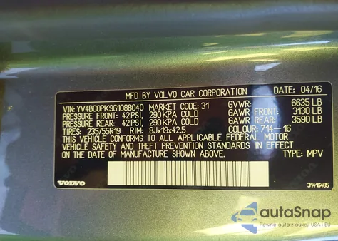 2016 Volvo Xc90 Hybrid T8 Momentum from USA, damaged, VIN YV4BC0PK9G1088040